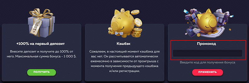 Окно для ввода промокода